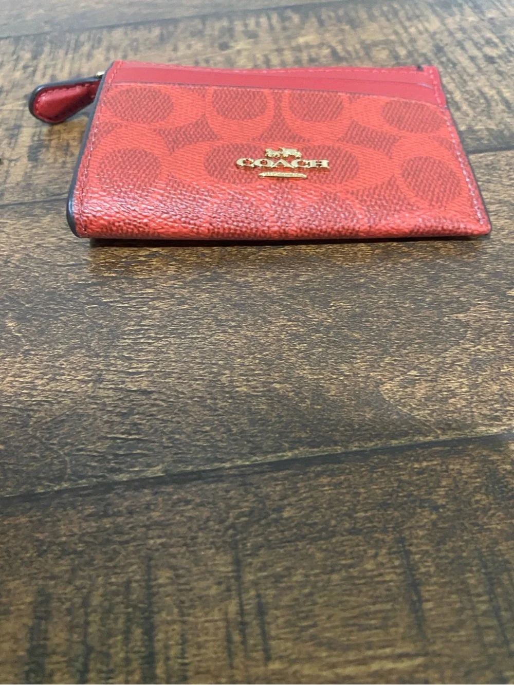 Coach Mini Skinny ID Case in Signature Canvas Crimson Red
